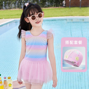 ชุดว่ายน้ำเด็กผู้หญิง ชุดราตรีปักลาย ชุดว่ายน้ำแขนกุด ชุดว่ายน้ำสไตล์เกาหลี ชุดว่ายน้ำฤดูร้อน ชุดว่ายน้ำผ้าฝ้ายลายดอกไม้