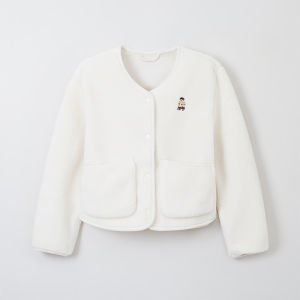 spao | Winter Womens Simple Fleece Teddy Bear Embroidery Jacket