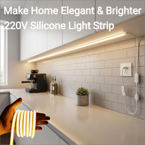 High Brightness COB LED Strip 220V Seamless Linear Neon Rope Light with Switch CRI 90+ Flexible Silicone Tape for Home Decor