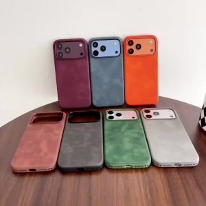 Vintage Faux Lambskin Leather Texture Case for iPhone 17 18 Pro Max 18Pro 18ProMax Shockproof Bumper Solid Color Matte Cover