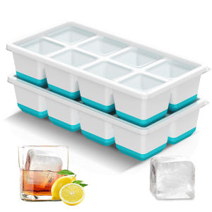 Large Ice Cube Trays With Lids 8 Cavity Plastic Square Shapes Big Ice Maker Molds for Chilling Drinks Whiskeys Cocktails