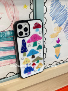 เคสโทรศัพท์อะคริลิกแบบดูดซับแม่เหล็ก ปกป้อง Apple 16promax ลายการ์ตูน ภาพวาดสไตล์ Ins ขอบดำ เรียบ ใส