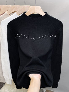 JIANDIYA | Pearl Embroidery Half-High Neck Sweater Womens Layering Top