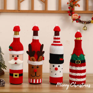 Christmas Decorations Red Wine Bottle Covers Home Living Room Santa Claus Deer Atmosphere Scene Arrangement Festive Accessories