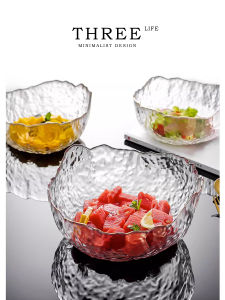THREE LIFE | Textured Transparent Crystal Glass Golden Rim Japanese Bowl