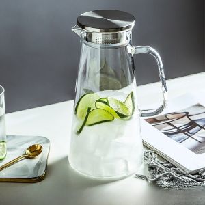 Summer Thickened Glass Cold Water Pot Lead-Free Heat Resistant Home Fridge Water Pot with Large Cup Set for Dining Utensils