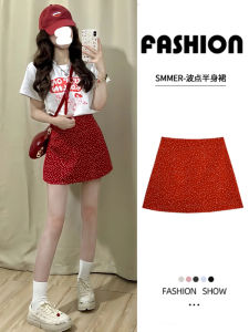กระโปรงสั้นลายจุดสีแดง ทรงเอเอวสูง ป้องกันแสง กระโปรงทรงเอ กระโปรงสั้นผู้หญิง ฤดูร้อน 2025 กระโปรงสั้นทรงเอเอวสูง