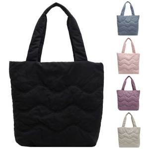 8TH Puffer Tote Bag for Women Quilted Travel Bag with Zipper Solid Color Underarm Bag for Commuting Shopping