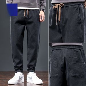 ROMON | Romon Mens Workwear Pants Spring Autumn Loose Harem Elastic Waist Casual Long Trousers Youthful Style Green Color