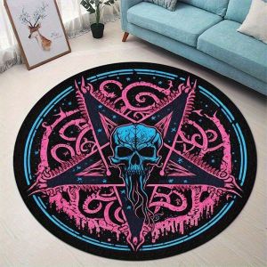 VIKAMA Pentagram Skull Rug Dark Aesthetic Carpet Non-Slip Sound Absorbing Floor Mat for Living Room Bedroom Home Decor