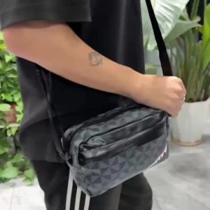 Allover Geometric Print Crossbody Bag for Men Retro Shark Mouth Sling Purse Casual Adjustable Strap Shoulder Bag