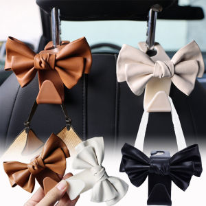 2PCS Bowknot Car Seat Back Hook Multifunctional Rear Seat Hook PU Leather Bow Handbag Hanger Phone Holder Car Interior Decoration
