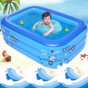 【1.5m&1.8m&1.2m】 Swimming Pool Kids Bath Pool Outdoor  Indoor Play Bathing Pool & play Mat  Water Pool Kids Girls Children Swimming Pool with Free Air Pump