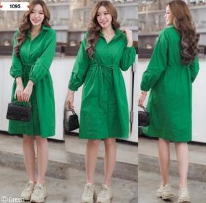 Dress 1095-80 Bahan Katun Paris Realpic LD 104 PJ 95 CM Korean Style