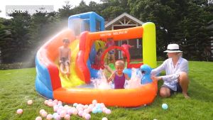 DR.DOLPHIN  Kolam Gelongsor Air Dengan Trampolin  62030 5 in 1 Inflatable Giant Castle Water Slide Pool With Trampoline Outdoor Inflatable Bouncer Playground