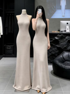 CHANGTONG | Mature Elegant Retro Fashion Skinny Strap Maxi Dress