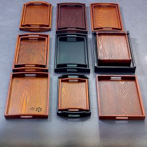 Japanese Style Wooden Rectangular Plate Real Wood Hotel Restaurant Water Cup Tea Plate Fruit Plate Adult Handmade Wood Pattern