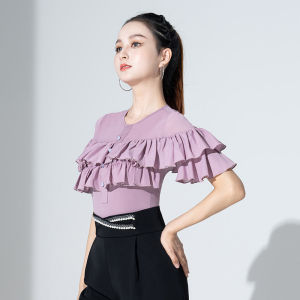 New Modern Dance Clothes Mesh Dance Practice Performance Clothes Social Dance Ruffles Adult National Standard Dance Latin Dance Top