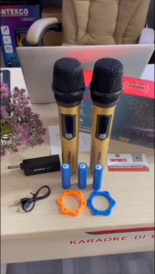 bộ micro karaoke chính hãng ontekco mu02 cao cấp kết nối không dây chống hú hút âm tốt pin sạc - bh 12 tháng