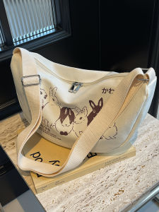 Spring Summer 2025 Womens Canvas Bag Large Capacity Commuter Single Shoulder Satchel Crossbody Dumpling Bag Casual Style