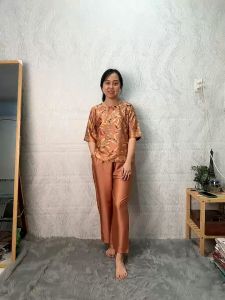 T24 Đồ bộ mặc nhà trung niên lụa Latin tay lở quần ống suông dài 9 tấc đồ mặc nhà trung niên size lớn từ 50 - 75 kg