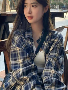 Áo Sơ Mi Kẻ Caro Thời Trang Nữ Dáng Rộng Thoải Mái Cổ Polo Dài Tay Thường Xuân Thu 2025 Áo Khoác Cardigan Hở Cổ Điển