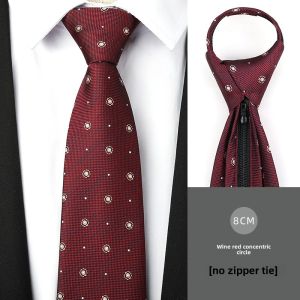 Wine Red Concentric round Mens Zipper Tie Wedding Bridegroom Red Formal Wear Business Korean Version Bean Bag Free Tie Stripes