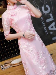 Retro Style Lace Midi Dress Summer Daily Young Slimming Girls Vintage Wind Dress Korean Version Silk Long Sleeve