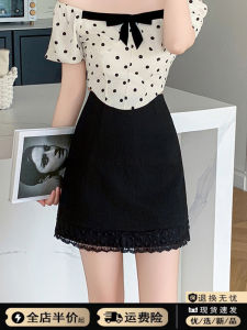 กระโปรงสั้นเอวสูงลายลูกไม้สีดำ กระโปรงทรงเอเข้ารูป กระโปรงสั้นฤดูร้อน 2025 กระโปรงสั้นเอวสูง กระโปรงสั้นเข้ารูป กระโปรงสั้นเข้ารูป