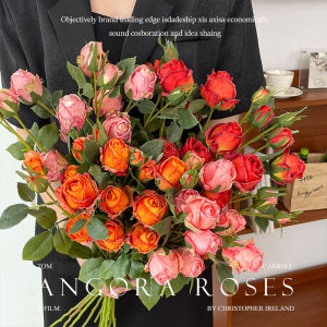 ดอกกุหลาบปลอมหรูหราสไตล์ย้อนยุค ดอกไม้เทียม ตกแต่งห้องนั่งเล่น ดอกไม้แห้ง อุปกรณ์ตกแต่งบ้าน ดอกกุหลาบผ้าซาติน ดอกไม้เทียม