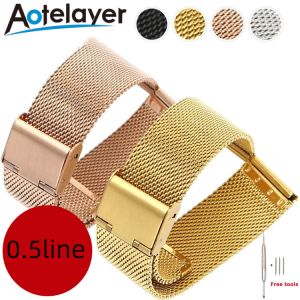 Aotelayer 0.5 Thin Line Stainless Steel Mesh Milanese Watchband Men Women Universal Flat Head Precision Steel Mesh Strap 8 10 12 13 14 15 16 17 18 19 20 21 22 23 24mm