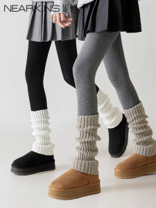 Thickened Fleece Womens Tights Grey Smoke Base Layer Pants for Autumn Winter Spring Skirt Matching Warm Leggings Shaping