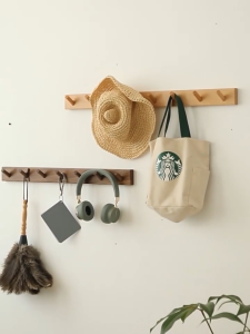 Bambooo Home Bamboo Hook Hanger Wall Hanging Entrance Door Coat Rack Wood/Brown Key Holder With Rack 挂衣架 50% off
