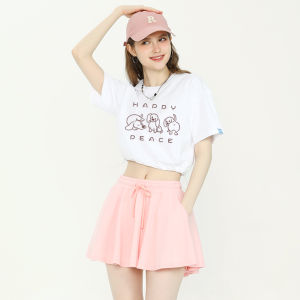 White Short Sleeve Womens T-Shirt High Waist Slim Fit Dancewear Summer 2025 New Style Streetwear Loose Cotton round Neck