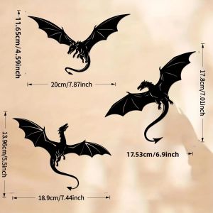 CIFbuy | 3 Chiếc Acrylic Flat Flying Dragon Wall Art Kim Loại Treo Tường Điêu Khắc 2D Trang Trí Thanh Lịch Cho Trong Nhà Ngoài Trời Khu Vườn Nhà Ban Công