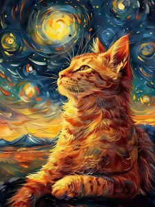 Huacan New Arrivals 2026 Diamond Painting Starry Sky Cat Diamond Mosaic Animal Landscape Complete Kit Craft kit