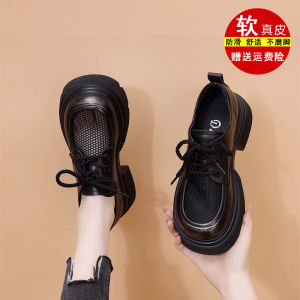 Womens Breathable Hollow out Thick Bottom Loafers Spring Summer Fashion Single Shoes round Toe mid Heel Korean Style Shoes