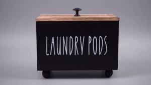 Laundry Pods Container Wooden Dishwasher Storage Box Washing Capsules Holder with Lid Multipurpose Dryer Sheet Container