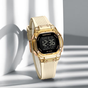 NAVIFORCE Original Fashion Digital Women Watch Alarm Calendar Date LCD Display Sports Chronograph Luminous Display Silicone Strap 50m Waterproof Outdoor Casual Ladies Girl Watch Gift NF6114