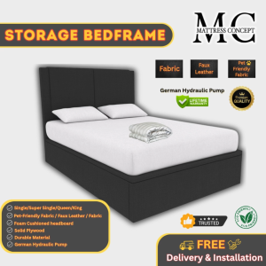 Mattress Concept Timber Storage Bedframe Pet Friendly Fabric/FauxLeather/Fabric All Size Available