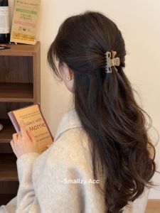 Elegant Brown Series Medium Acetate Gold Label Letter Shark Clip Versatile Simple Half Updo Hair Claw Clip Stylish Accessory