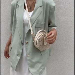 Tas Selempang Kulit Bahan Anyaman Motif Bunga Aster dan Lace Gaya Korea Import