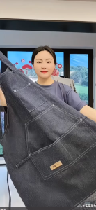 Denim Apron Thickened Cooking Apron Multi-pocket Wear Overalls Kitchen Anti-fouling Waist