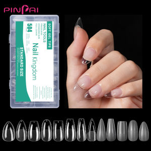 PINPAI 504PCS Semi Frosted Fake Nails Capsules Long Short Almond Coffin Full Cover Matte False Nails Artificial Tips Nail Soft Gel Tips