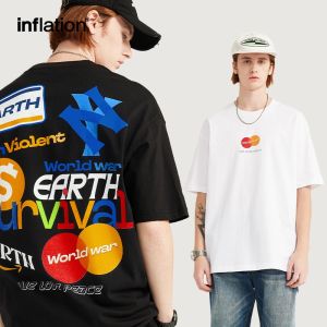 INFLATION brand Boys and Youth American Logo Printed T-shirt 2024 Spring/Summer Fashion Brand New Loose Mens Casual Short Sleeves