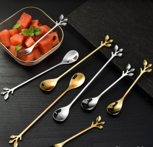 (HÀNG CAO CẤP) NĨA MUỖNG INOX 304 Hình Chiếc Lá 18cm độc lạ dùng uống cafe ăn tráng miệng - muỗng khuấy trà nĩa ghim trái cây muỗng