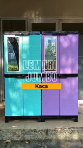 Lemari Plastik 4 Susun Jumbo Full Kunci Kaca Cermin Model Rak Gantungan Kabinet Baju Pakaian Multifungsi Serbaguna DJK