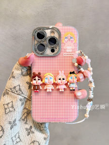 Adorable Checkered Girl Pink Phone Case for Apple 16Promax 17Pro Flowing Light New Model iPhone 15Pro Full Lens Protection 14Plus Unique Personality IP13