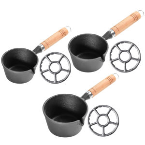 Non Stick Cooking Saucepan with Pour Spout Butter Melt Pot Wooden Handle Cast Iron Skillet for Pouring Oil Milk
