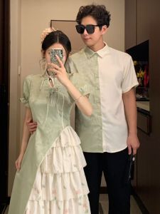 XILANDUO | Chinese Style Fitted Bubble Sleeves Splicing Shirt & Dress